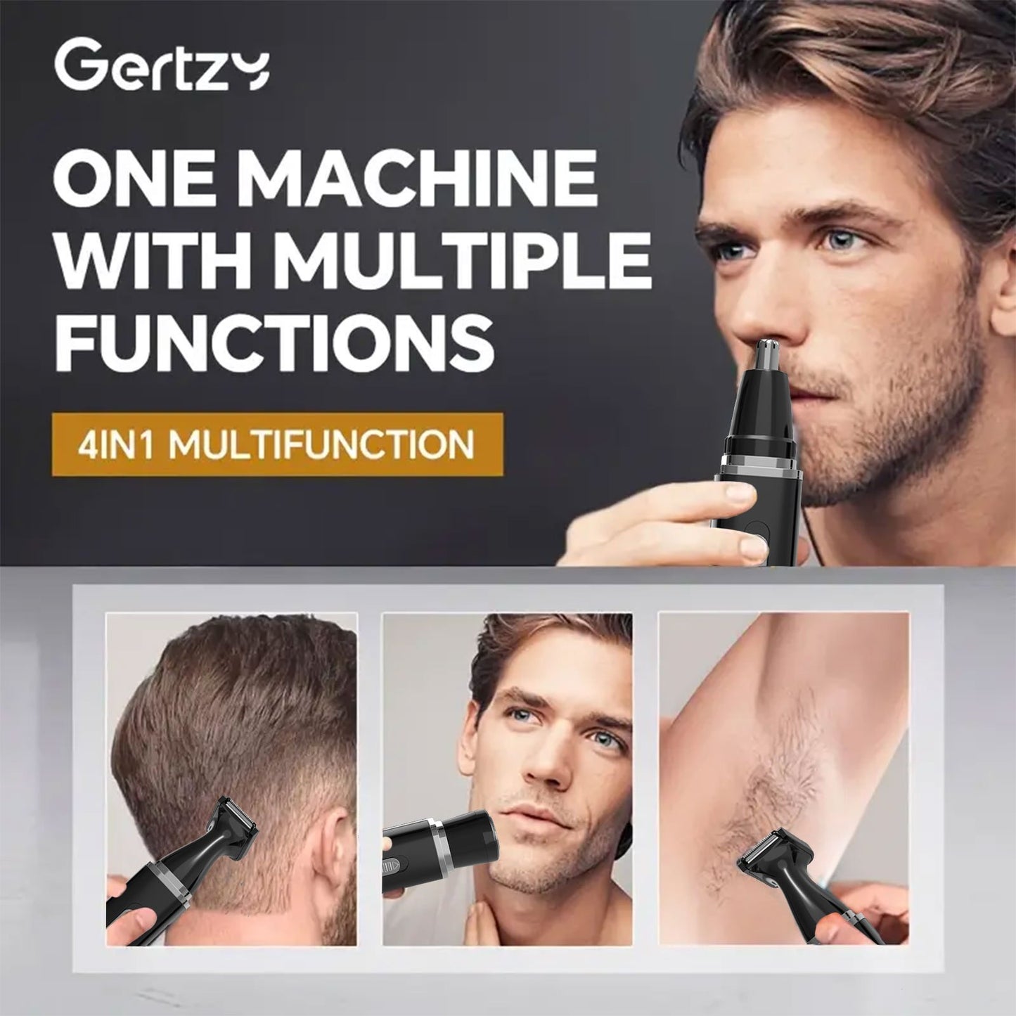 Nose and Ear Hair Trimmer for Men, 4-in-1 Rechargeable Trimmer for Nose, Ear, and Eyebrow Hair Removal, No Pulling, No Snagging, Easy to clean, gift for men