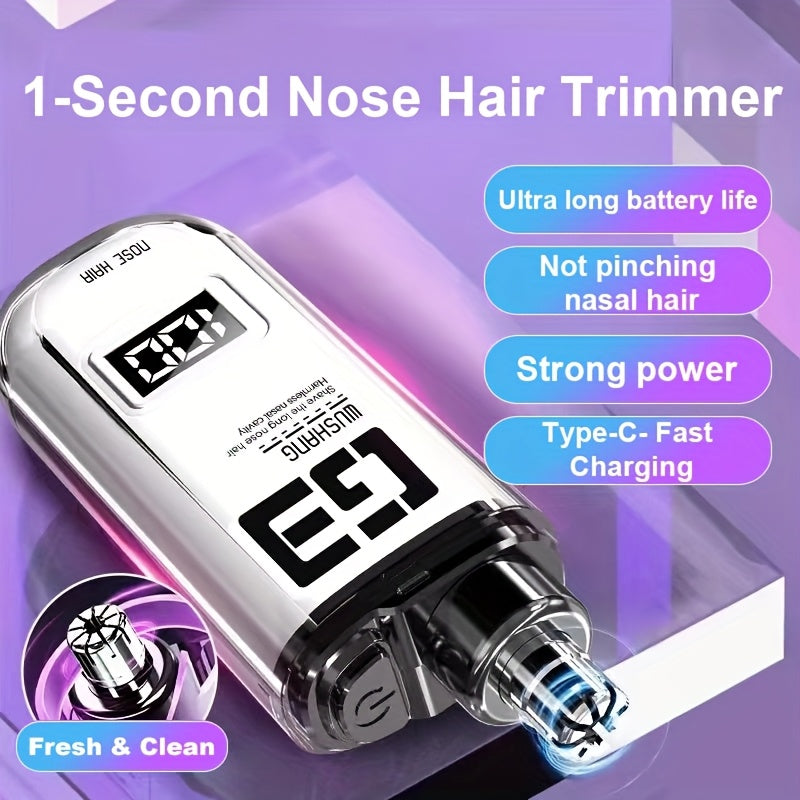 Nose Hair Trimmer, Portable Electric Nose Hair Clipper for Men and Women, Stainless Steel Blade Design, No Pulling or, Stylish Minimalist Appearance, USB Charging Port, Suitable for Nose Hair, Eyebrows, and Ear Trimming, Easy Operation, Digital Display