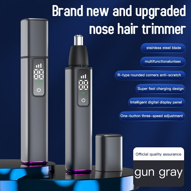 Mini Men's Electric Ear & Nose Hair Trimmer - 3-Speed Professional Grooming Tool with LED Display, USB-C Rechargeable, Compact & Portable Design, Durable Plastic Construction - Ideal Holiday Gift for Men, Barber Accessories