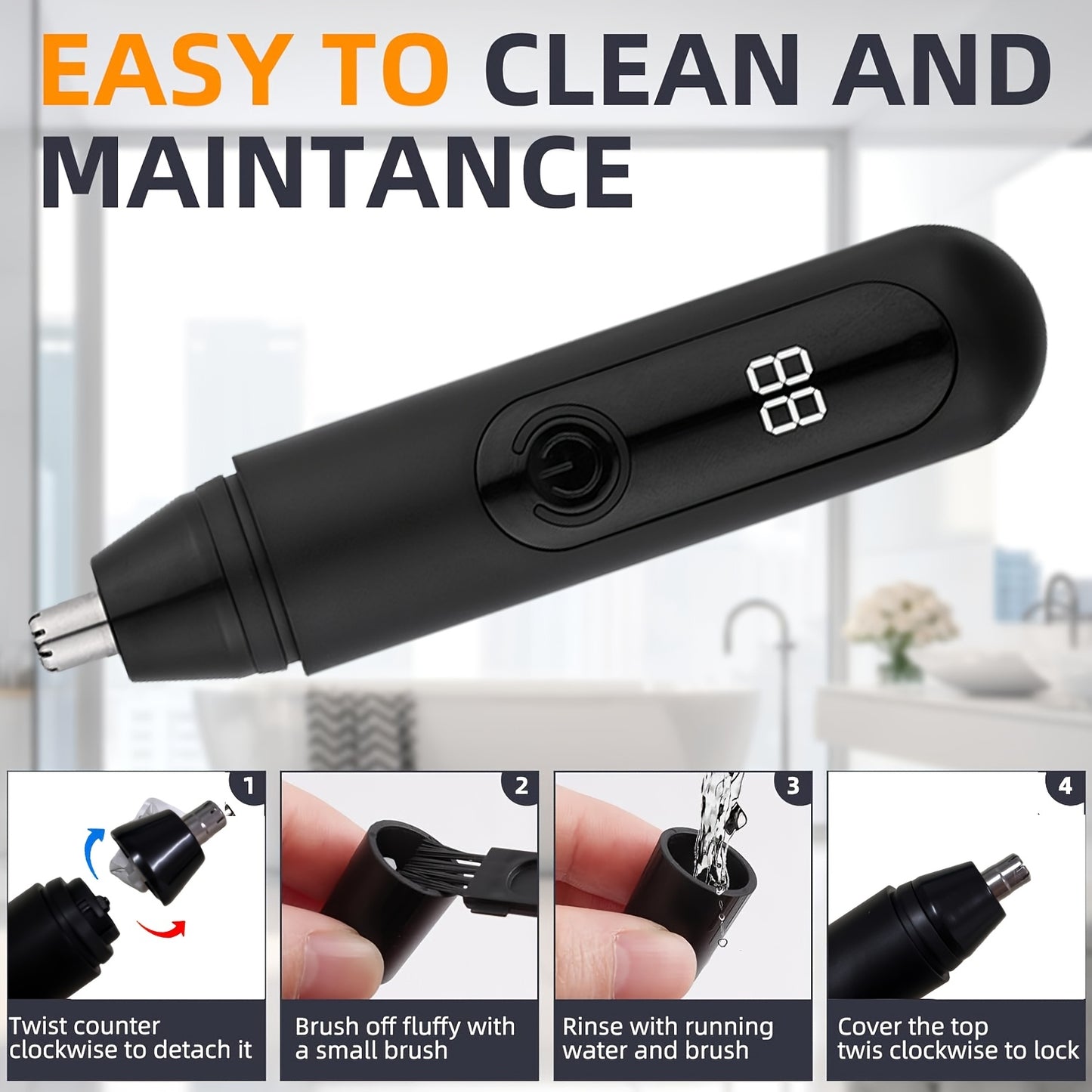 1pc Electric Nose Hair Trimmer, USB Rechargeable Ear and Nose Hair Clippers, Facial Hair Trimmer for Eyebrows and Body, Portable Design with Neck Brush, Plastic Material, 500mAh Lithium Battery