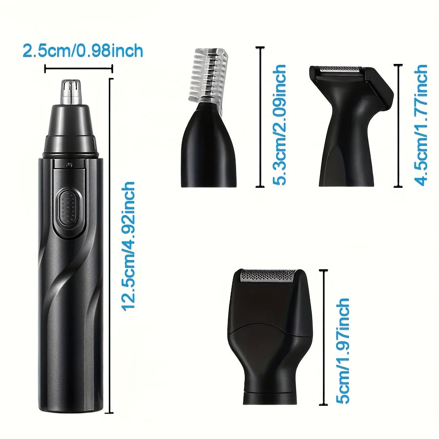 4-in-1 Professional Grooming Kit with Nose Hair Trimmer, Eyebrow Trimmer, Sideburns Trimmer and Fine Shaver, Men'S Personal Care Tools, Powered by 1 AA Battery (battery Not Included), Portable and Easy to Use, Best Gifts for Men