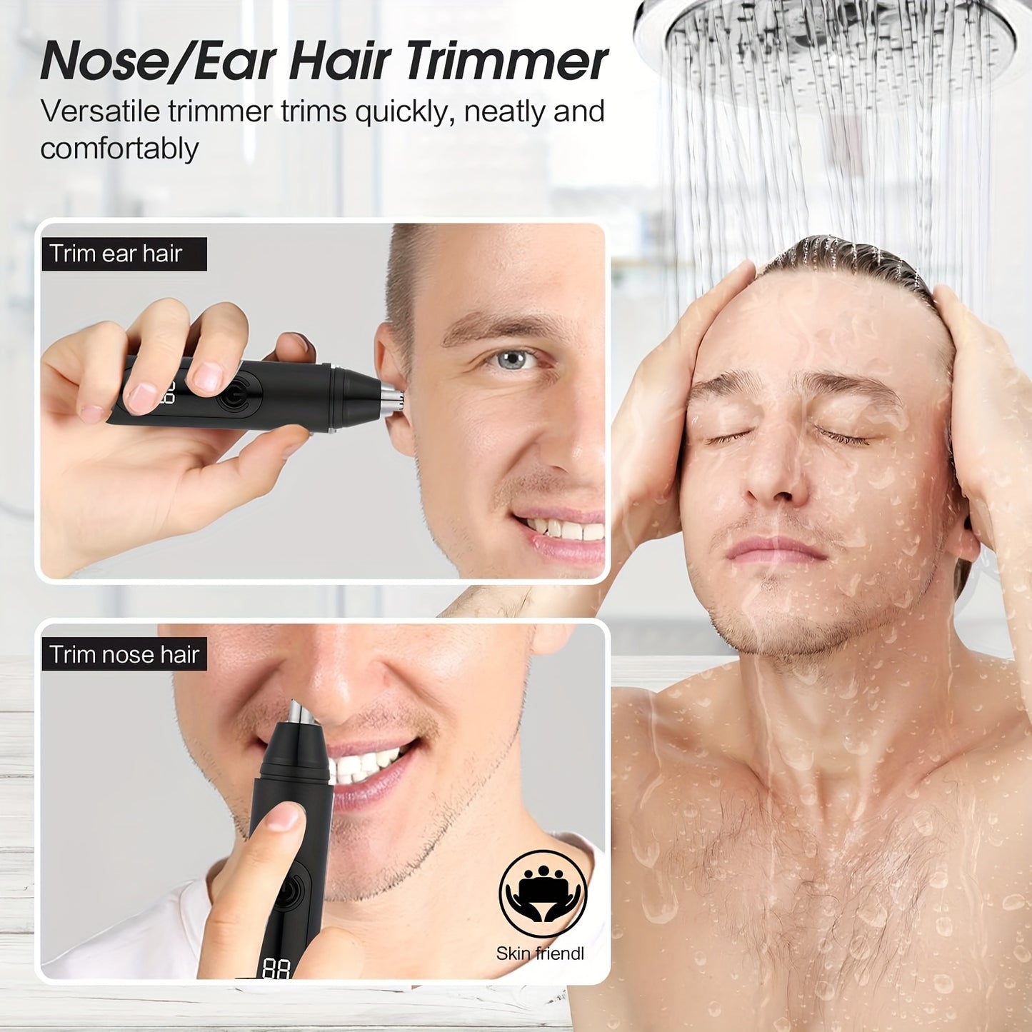 1pc Electric Nose Hair Trimmer, USB Rechargeable Ear and Nose Hair Clippers, Facial Hair Trimmer for Eyebrows and Body, Portable Design with Neck Brush, Plastic Material, 500mAh Lithium Battery