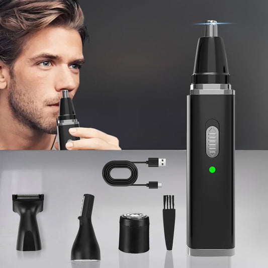 Nose and Ear Hair Trimmer for Men, 4-in-1 Rechargeable Trimmer for Nose, Ear, and Eyebrow Hair Removal, No Pulling, No Snagging, Easy to clean, gift for men