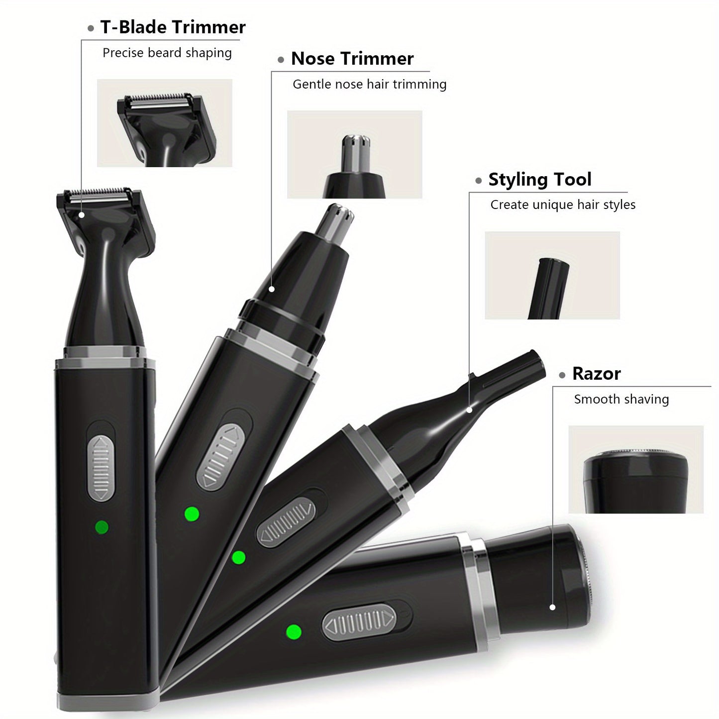 Nose and Ear Hair Trimmer for Men, 4-in-1 Rechargeable Trimmer for Nose, Ear, and Eyebrow Hair Removal, No Pulling, No Snagging, Easy to clean, gift for men