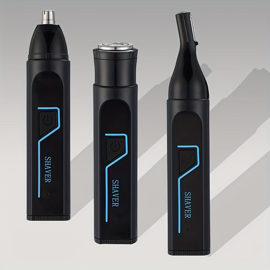 3-in-1 USB Rechargeable MIGUAN Men's Electric Grooming Kit: Nose, Ear & Brow Trimmer with Charging Cable & Cleaning Brush