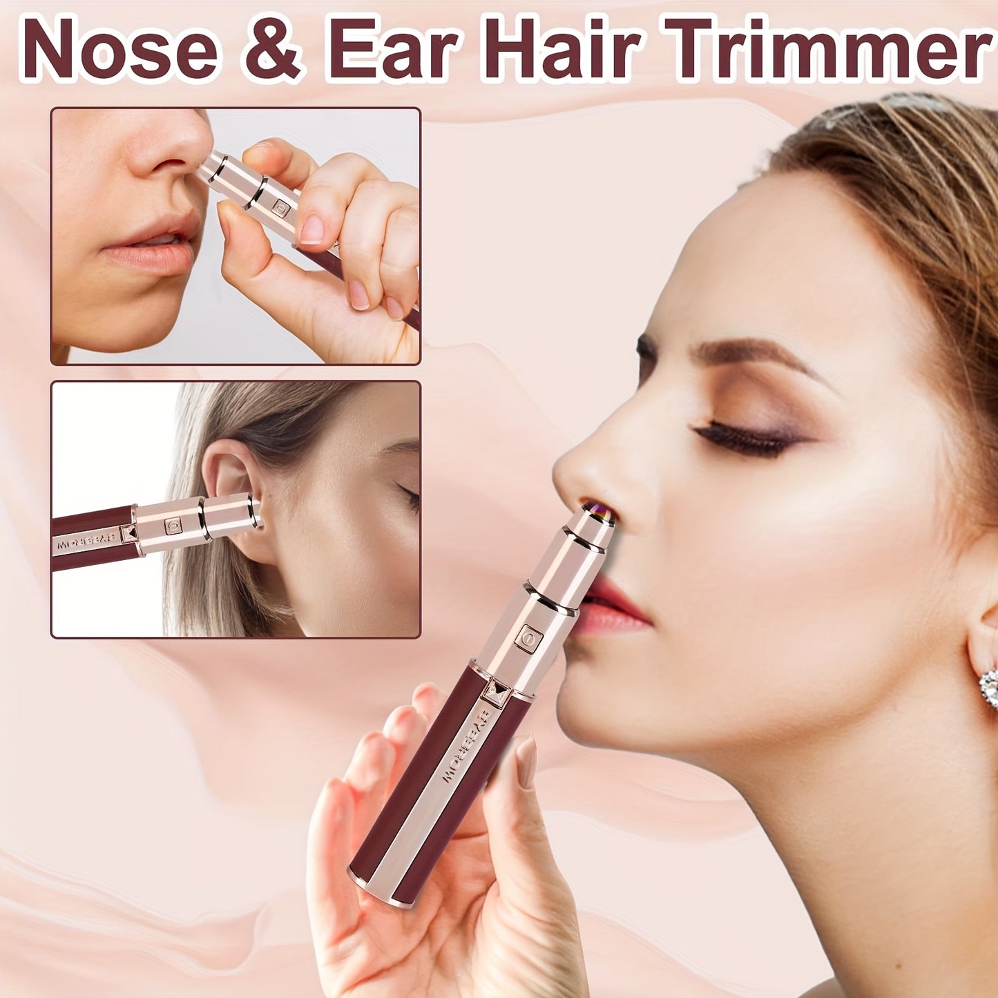 A 2-In-1 Electric Eyebrow And Nose Hair Trimmer, Rechargeable Via USB, Multifunctional Hair Removal Tool, Professional Automatic Eyebrow Pencil, Lipstick Design, a Holiday Gift for Women, Back-To-School Present.