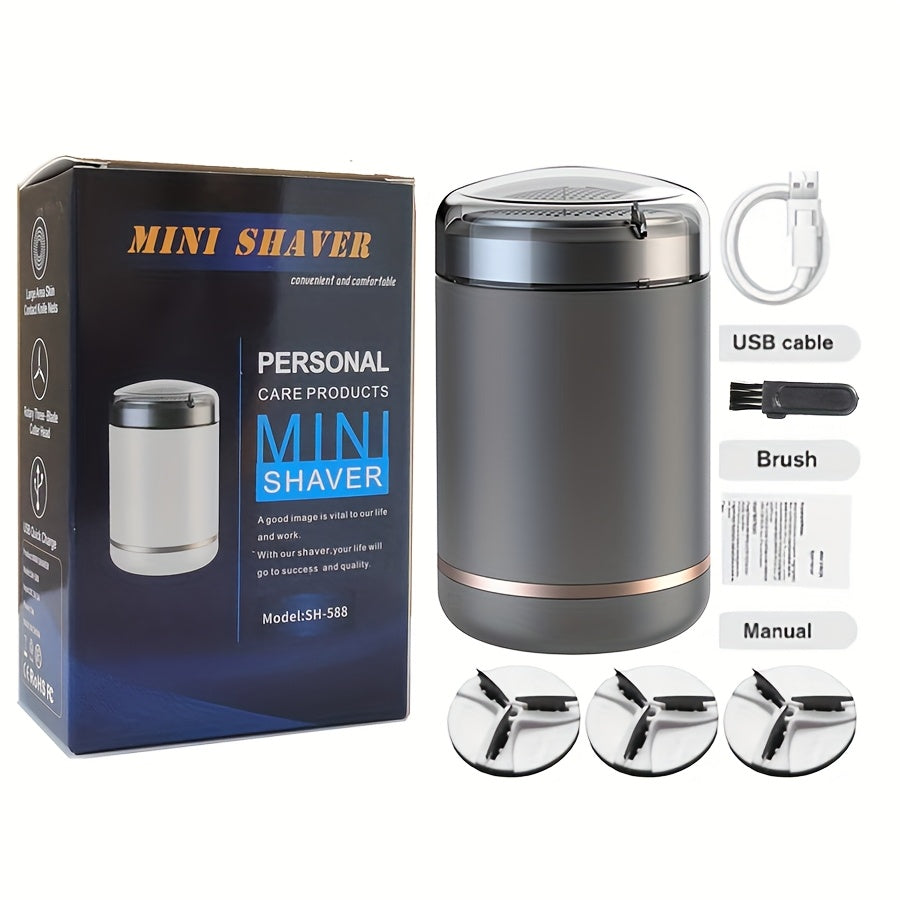 Wavslee Portable Mini Shaver for Men - USB Rechargeable, Compact Beard Trimmer with 60+ Min Runtime, Titanium Alloy Blades, Water-Washable Heads, Ideal for Travel & Car Use - Includes 3 Extra Blades, Mini Portable Shaver