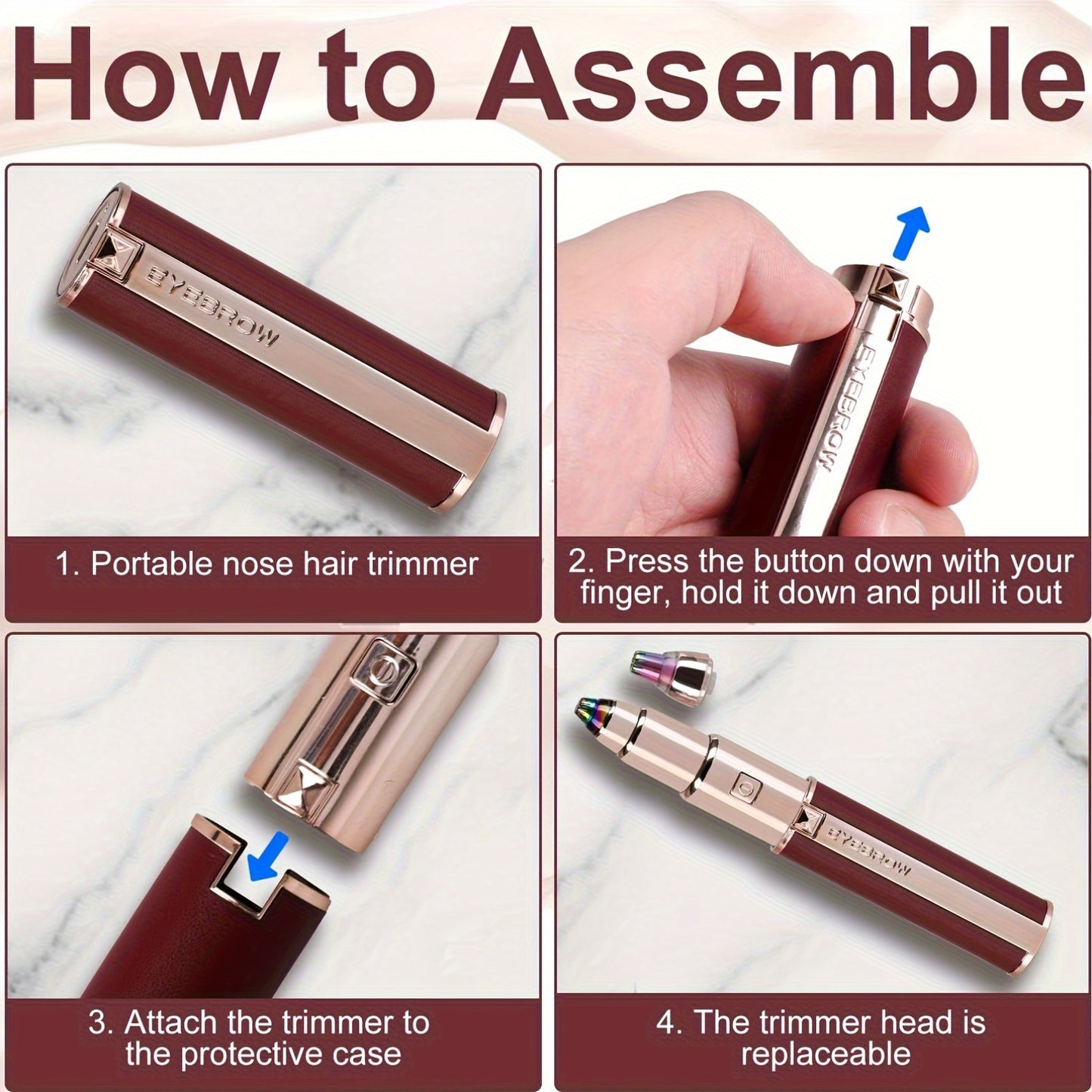 A 2-In-1 Electric Eyebrow And Nose Hair Trimmer, Rechargeable Via USB, Multifunctional Hair Removal Tool, Professional Automatic Eyebrow Pencil, Lipstick Design, a Holiday Gift for Women, Back-To-School Present.