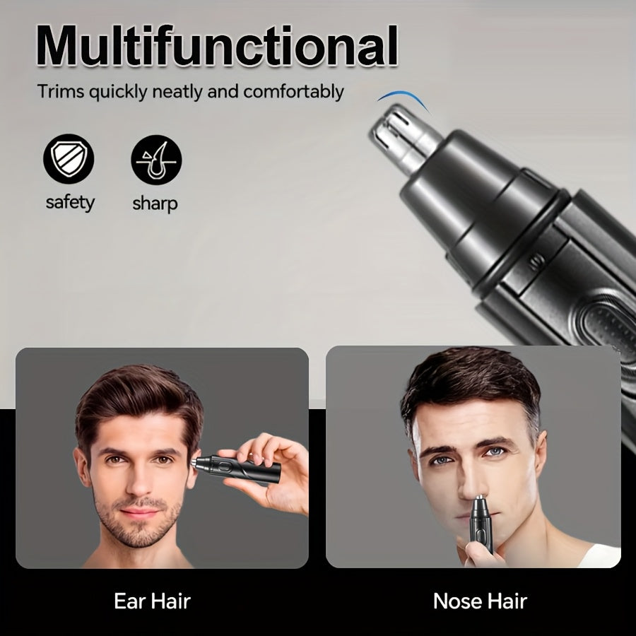 4-in-1 Professional Grooming Kit with Nose Hair Trimmer, Eyebrow Trimmer, Sideburns Trimmer and Fine Shaver, Men'S Personal Care Tools, Powered by 1 AA Battery (battery Not Included), Portable and Easy to Use, Best Gifts for Men