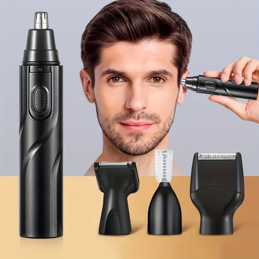 4-in-1 Professional Grooming Kit with Nose Hair Trimmer, Eyebrow Trimmer, Sideburns Trimmer and Fine Shaver, Men'S Personal Care Tools, Powered by 1 AA Battery (battery Not Included), Portable and Easy to Use, Best Gifts for Men