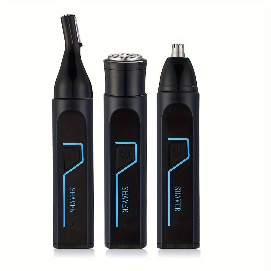 [3-in-1 Rechargeable Grooming Kit] 3-in-1 Men's Grooming Kit: Rechargeable Nose, Ear, & Beard Trimmer with Efficient USB Charging, Easy Clean