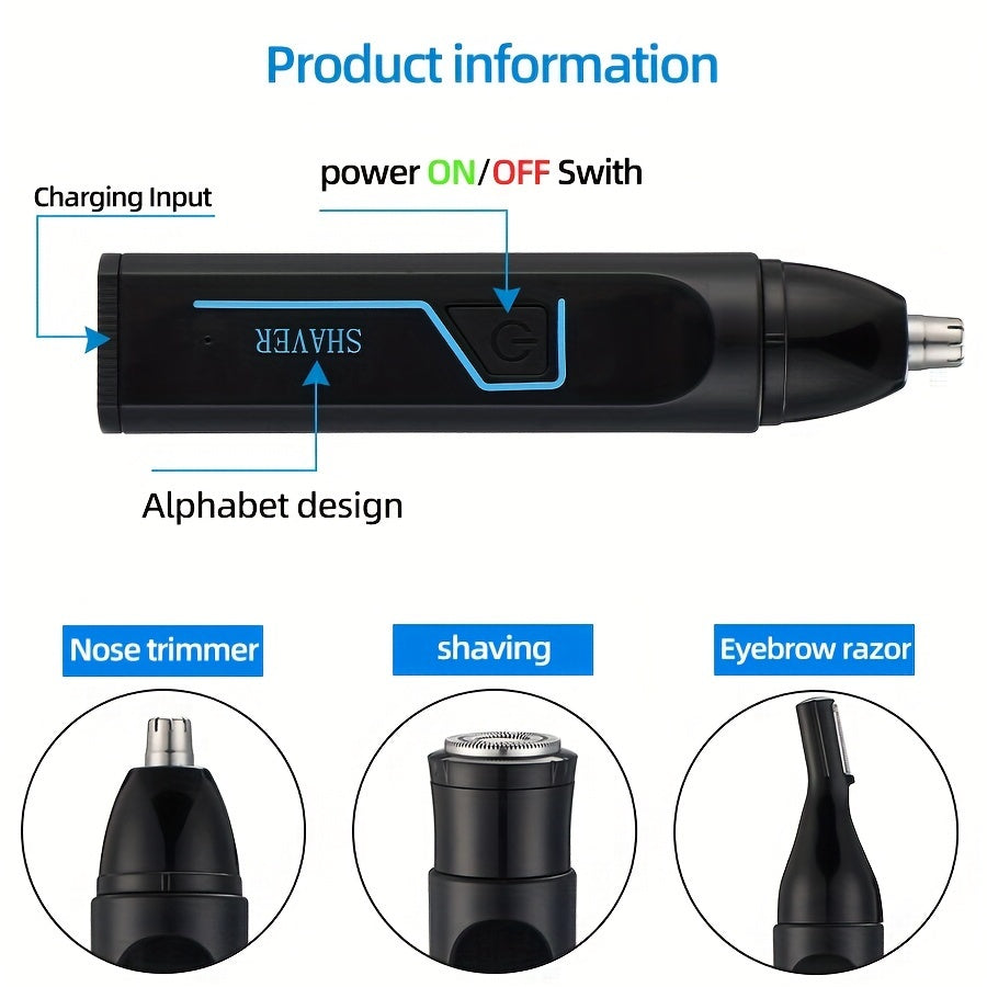 3-in-1 USB Rechargeable MIGUAN Men's Electric Grooming Kit: Nose, Ear & Brow Trimmer with Charging Cable & Cleaning Brush