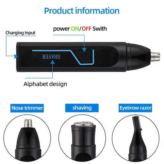 3-in-1 USB Rechargeable MIGUAN Men's Electric Grooming Kit: Nose, Ear & Brow Trimmer with Charging Cable & Cleaning Brush