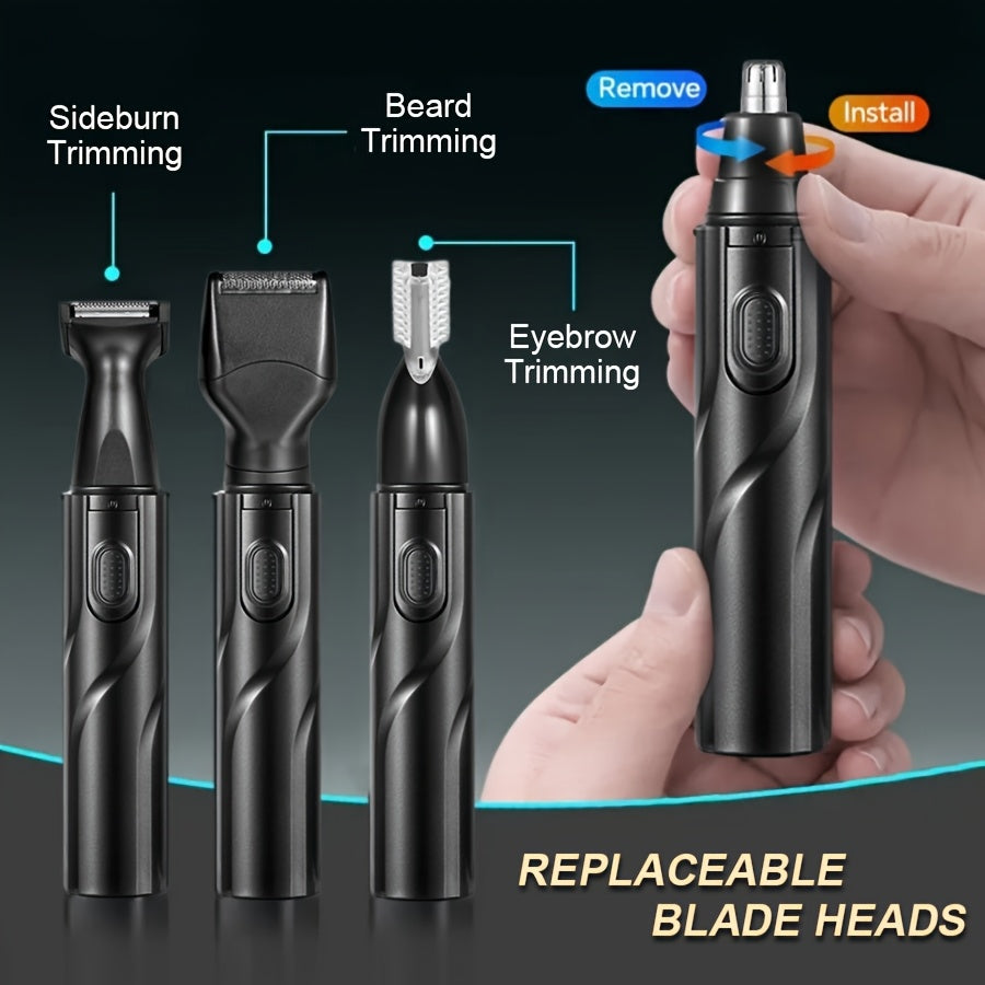 4-in-1 Professional Grooming Kit with Nose Hair Trimmer, Eyebrow Trimmer, Sideburns Trimmer and Fine Shaver, Men'S Personal Care Tools, Powered by 1 AA Battery (battery Not Included), Portable and Easy to Use, Best Gifts for Men