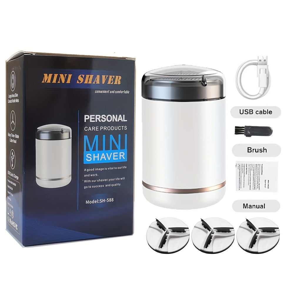 Wavslee Portable Mini Shaver for Men - USB Rechargeable, Compact Beard Trimmer with 60+ Min Runtime, Titanium Alloy Blades, Water-Washable Heads, Ideal for Travel & Car Use - Includes 3 Extra Blades, Mini Portable Shaver