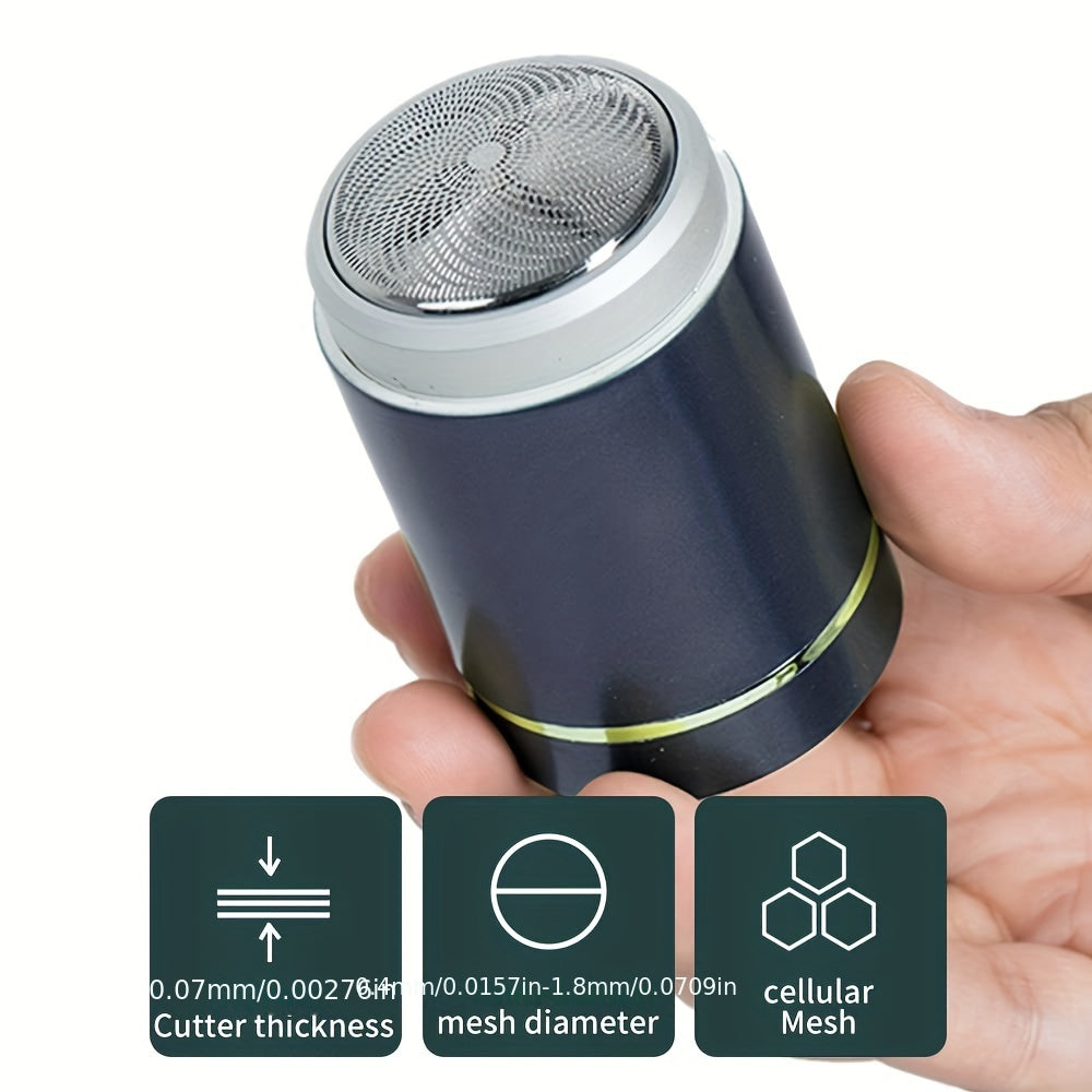 Wavslee Portable Mini Shaver for Men - USB Rechargeable, Compact Beard Trimmer with 60+ Min Runtime, Titanium Alloy Blades, Water-Washable Heads, Ideal for Travel & Car Use - Includes 3 Extra Blades, Mini Portable Shaver
