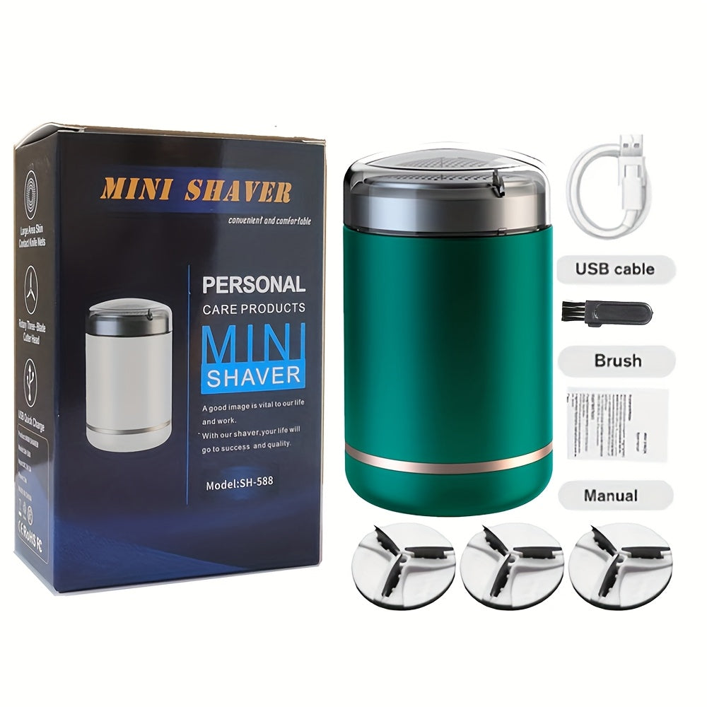 Wavslee Portable Mini Shaver for Men - USB Rechargeable, Compact Beard Trimmer with 60+ Min Runtime, Titanium Alloy Blades, Water-Washable Heads, Ideal for Travel & Car Use - Includes 3 Extra Blades, Mini Portable Shaver