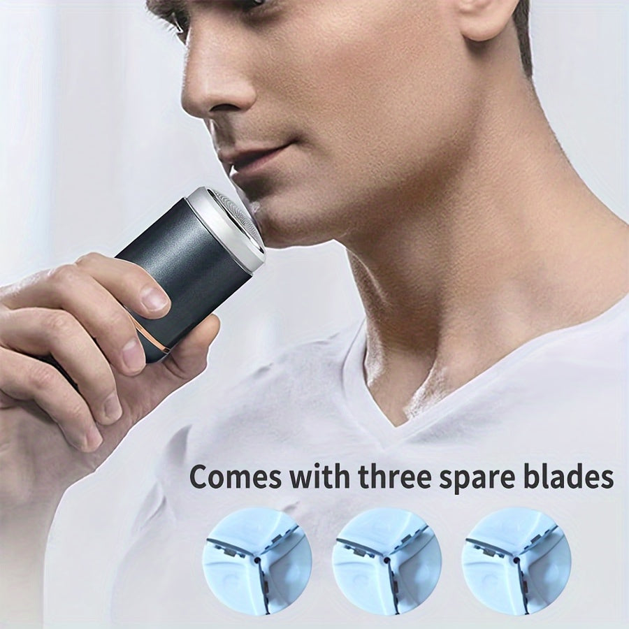 Wavslee Portable Mini Shaver for Men - USB Rechargeable, Compact Beard Trimmer with 60+ Min Runtime, Titanium Alloy Blades, Water-Washable Heads, Ideal for Travel & Car Use - Includes 3 Extra Blades, Mini Portable Shaver