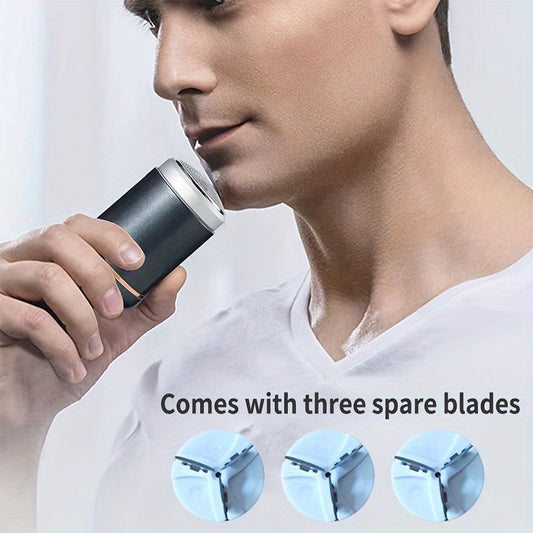 Wavslee Portable Mini Shaver for Men - USB Rechargeable, Compact Beard Trimmer with 60+ Min Runtime, Titanium Alloy Blades, Water-Washable Heads, Ideal for Travel & Car Use - Includes 3 Extra Blades, Mini Portable Shaver