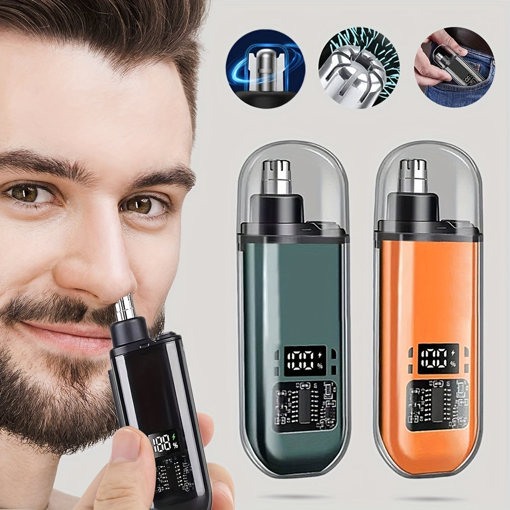 Electric nose hair and ear hair trimmer, mini portable USB rechargeable, stainless steel head, silent motor, nose hair cleaner, gifts for men and women, plastic material, 150mAh lithium battery
