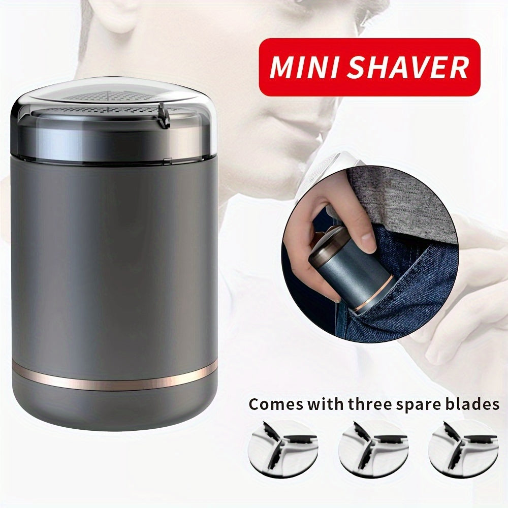 Wavslee Portable Mini Shaver for Men - USB Rechargeable, Compact Beard Trimmer with 60+ Min Runtime, Titanium Alloy Blades, Water-Washable Heads, Ideal for Travel & Car Use - Includes 3 Extra Blades, Mini Portable Shaver