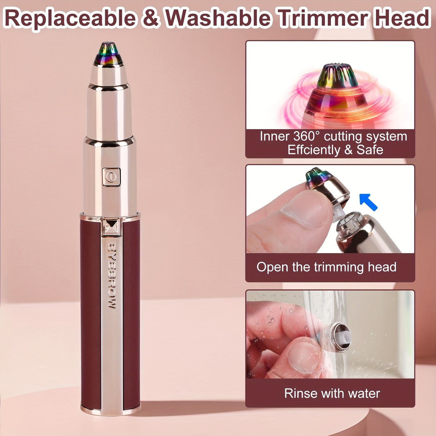 A 2-In-1 Electric Eyebrow And Nose Hair Trimmer, Rechargeable Via USB, Multifunctional Hair Removal Tool, Professional Automatic Eyebrow Pencil, Lipstick Design, a Holiday Gift for Women, Back-To-School Present.