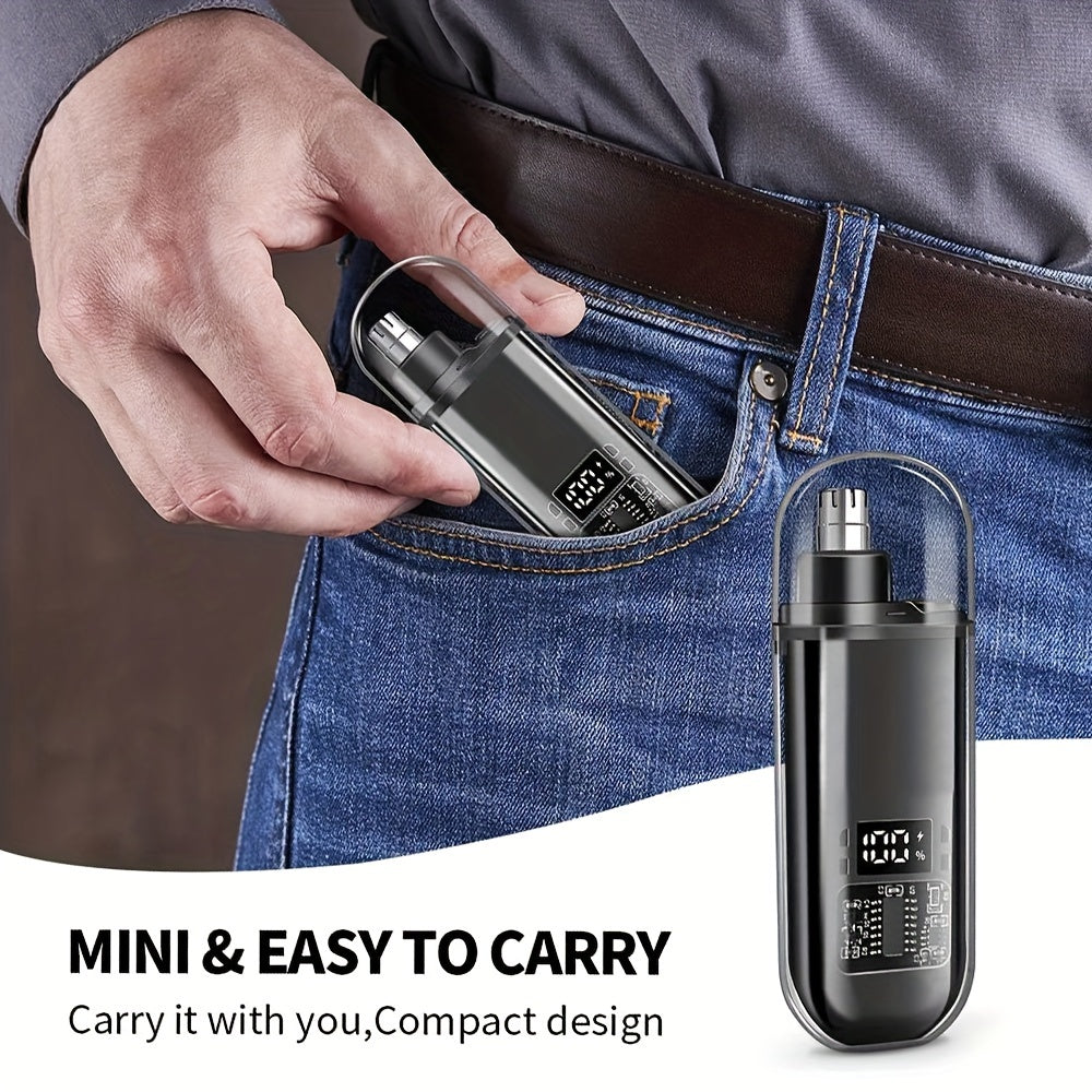 Electric nose hair and ear hair trimmer, mini portable USB rechargeable, stainless steel head, silent motor, nose hair cleaner, gifts for men and women, plastic material, 150mAh lithium battery
