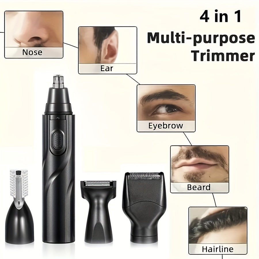 4-in-1 Professional Grooming Kit with Nose Hair Trimmer, Eyebrow Trimmer, Sideburns Trimmer and Fine Shaver, Men'S Personal Care Tools, Powered by 1 AA Battery (battery Not Included), Portable and Easy to Use, Best Gifts for Men