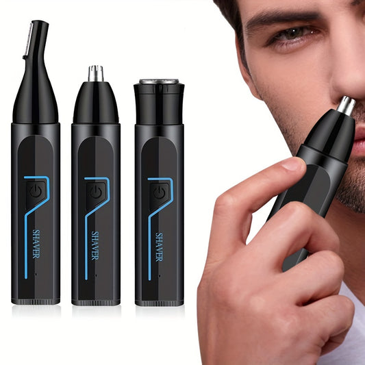 3-in-1 Men's Electric Grooming Kit: Nose, Ear & Brow Trimmer - USB Rechargeable with Cleaning Brush Included