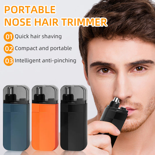 2PC Portable Nose Hair Trimmer, Rechargeable Painless, Beard and Nose Hair Trimmer for Men, Black/Blue/Orange