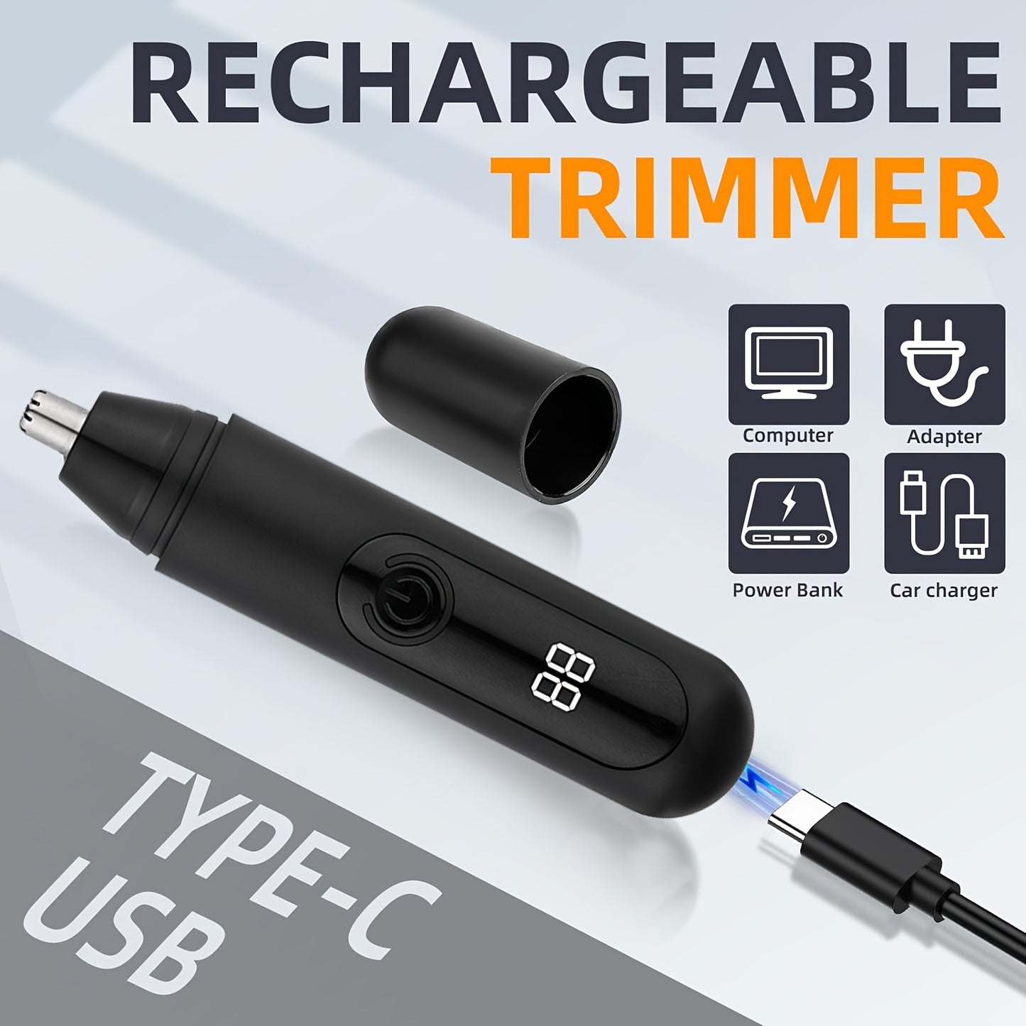 1pc Electric Nose Hair Trimmer, USB Rechargeable Ear and Nose Hair Clippers, Facial Hair Trimmer for Eyebrows and Body, Portable Design with Neck Brush, Plastic Material, 500mAh Lithium Battery