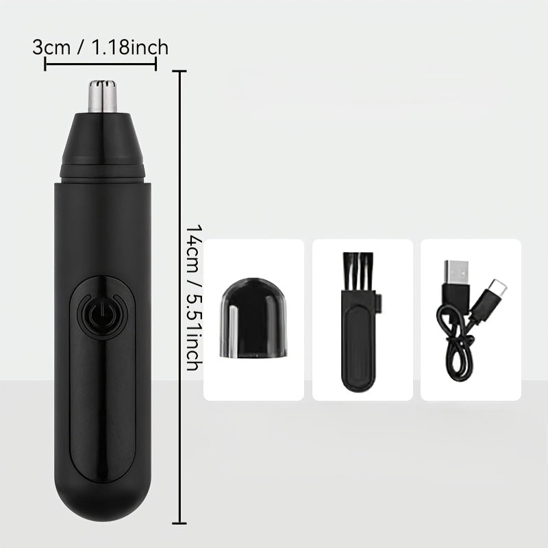 1pc Electric Nose Hair Trimmer, USB Rechargeable Ear and Nose Hair Clippers, Facial Hair Trimmer for Eyebrows and Body, Portable Design with Neck Brush, Plastic Material, 500mAh Lithium Battery