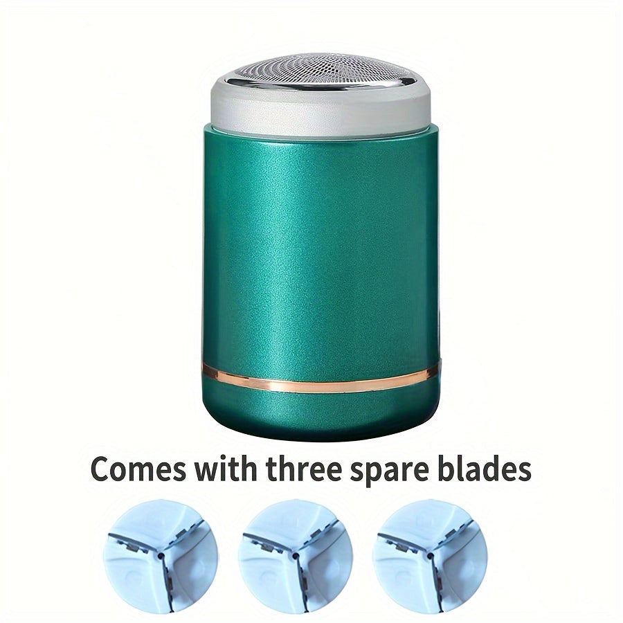 Wavslee Portable Mini Shaver for Men - USB Rechargeable, Compact Beard Trimmer with 60+ Min Runtime, Titanium Alloy Blades, Water-Washable Heads, Ideal for Travel & Car Use - Includes 3 Extra Blades, Mini Portable Shaver