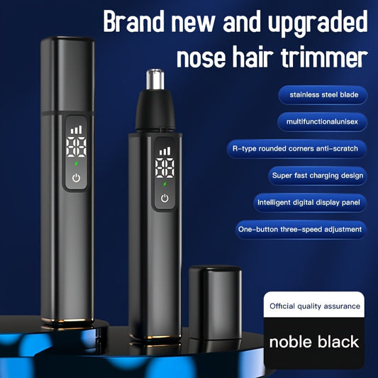 Mini Men's Electric Ear & Nose Hair Trimmer - 3-Speed Professional Grooming Tool with LED Display, USB-C Rechargeable, Compact & Portable Design, Durable Plastic Construction - Ideal Holiday Gift for Men, Barber Accessories