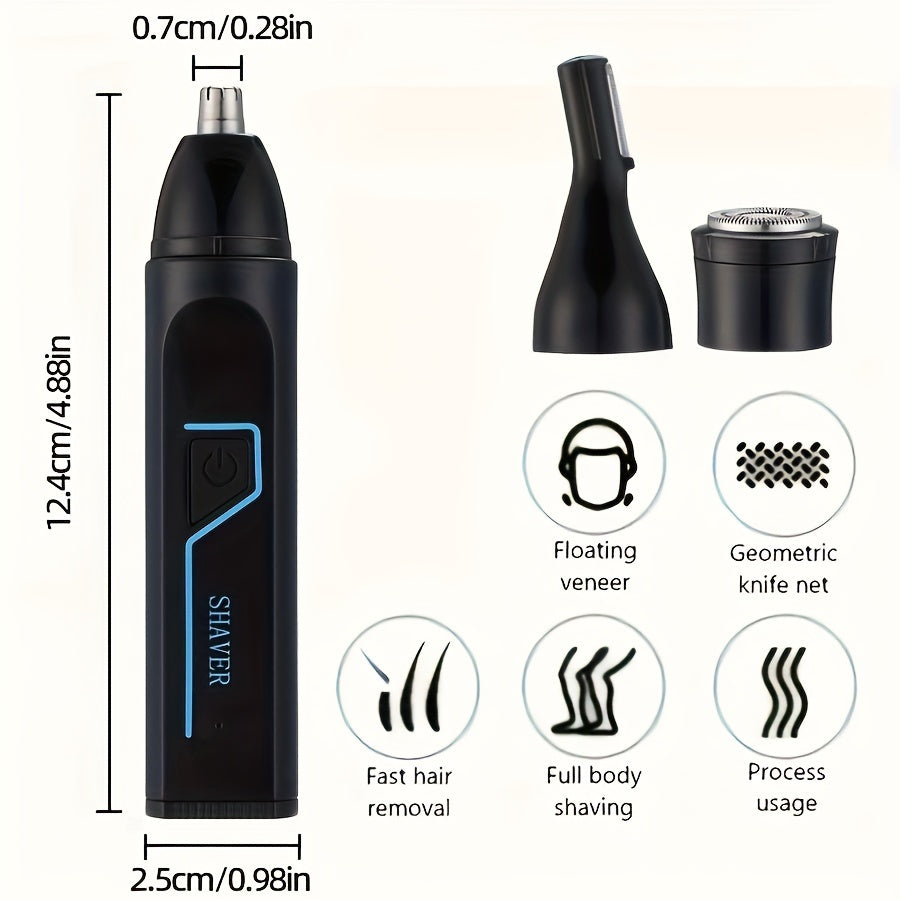 3-in-1 Men's Electric Grooming Kit: Nose, Ear & Brow Trimmer - USB Rechargeable with Cleaning Brush Included