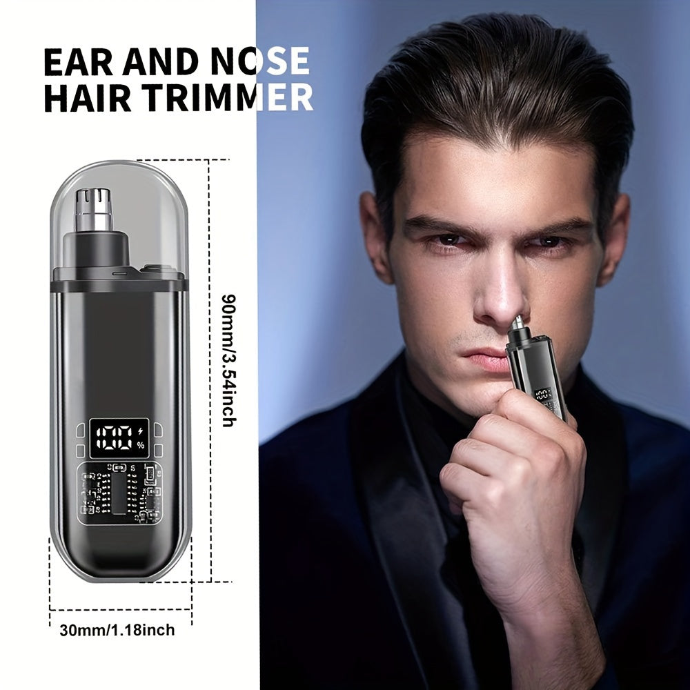 Electric nose hair and ear hair trimmer, mini portable USB rechargeable, stainless steel head, silent motor, nose hair cleaner, gifts for men and women, plastic material, 150mAh lithium battery