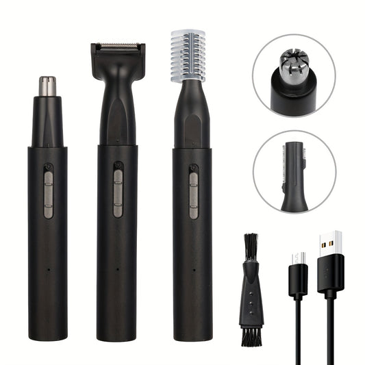 1pc Secret Dig 3-in-1 Rechargeable Metal Electric Nose & Ear Hair Trimmer with Eyebrow Groomer, USB Charging, 400mAh Lithium Battery, Multi-Functional Personal Care Kit for Men