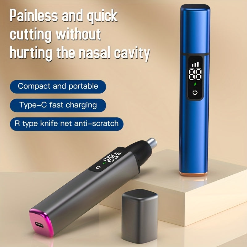 Mini Men's Electric Ear & Nose Hair Trimmer - 3-Speed Professional Grooming Tool with LED Display, USB-C Rechargeable, Compact & Portable Design, Durable Plastic Construction - Ideal Holiday Gift for Men, Barber Accessories