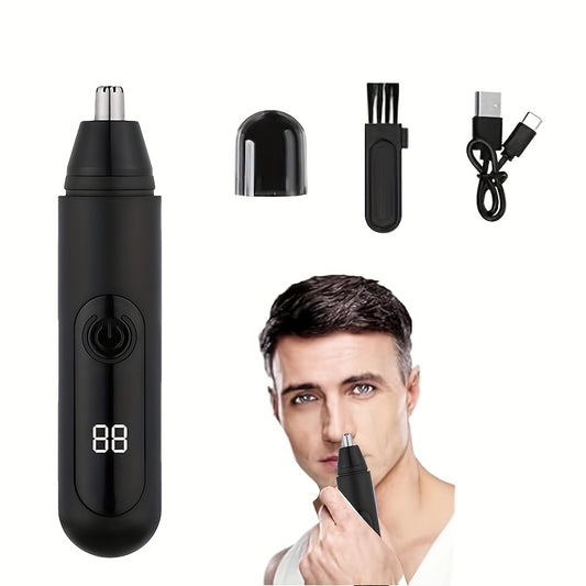 1pc Electric Nose Hair Trimmer, USB Rechargeable Ear and Nose Hair Clippers, Facial Hair Trimmer for Eyebrows and Body, Portable Design with Neck Brush, Plastic Material, 500mAh Lithium Battery