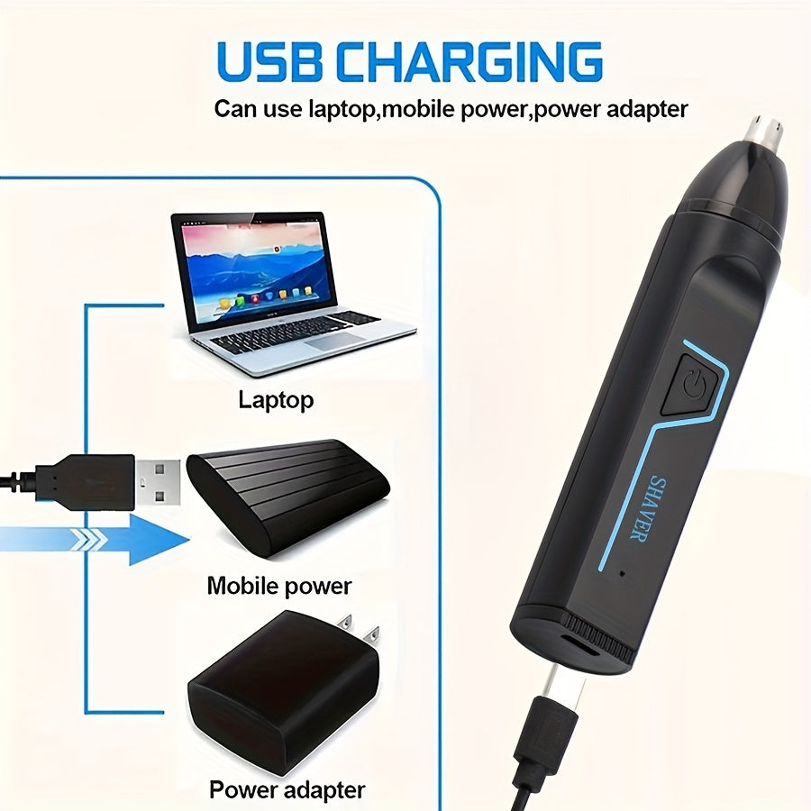 3-in-1 USB Rechargeable MIGUAN Men's Electric Grooming Kit: Nose, Ear & Brow Trimmer with Charging Cable & Cleaning Brush